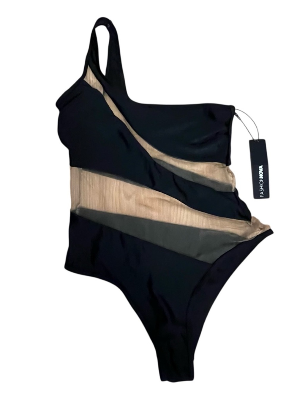 Island Hideout Cutout Mesh Asymmetrical One Piece Swimsuit - Black